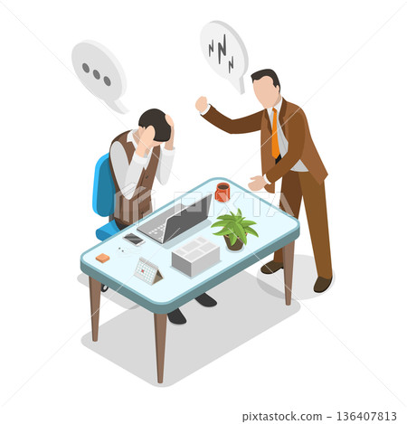 3D Isometric Flat  Illustration of Layoff, Staff Reduction. Item 1 136407813