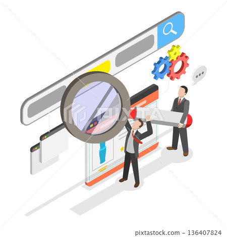 3D Isometric Flat  Illustration of SEO Analysis. Item 2 136407824