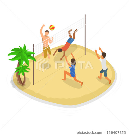 3D Isometric Flat Illustration of Beach Fun. Item 3 3D Isometric Flat Illustration of Beach Fun. Item 3 136407853