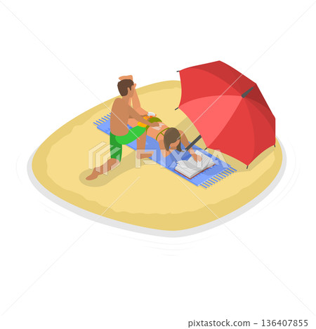 3D Isometric Flat  Illustration of Beach Fun. Item 1 136407855