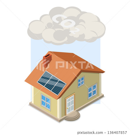 3D Isometric Flat  Illustration of Carbon Greenhouse. Item 4 136407857