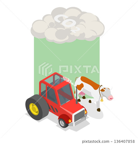 3D Isometric Flat  Illustration of Carbon Greenhouse. Item 3 136407858
