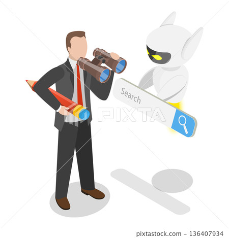 3D Isometric Flat  Illustration of AI Search. Item 2 136407934