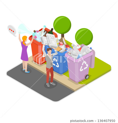 3D Isometric Flat  Illustration of Garbage Collection and Sorting. Item 1 136407950