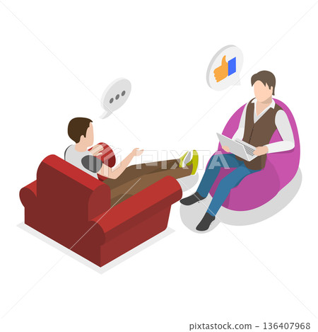 3D Isometric Flat  Illustration of Psychologist Talking with Patient. Item 1 136407968