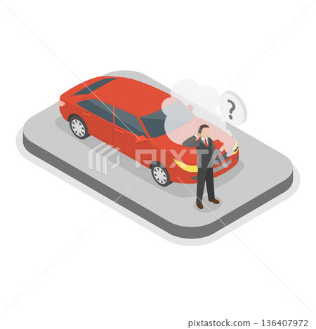 3D Isometric Flat  Illustration of Car Crash. Item 3 136407972