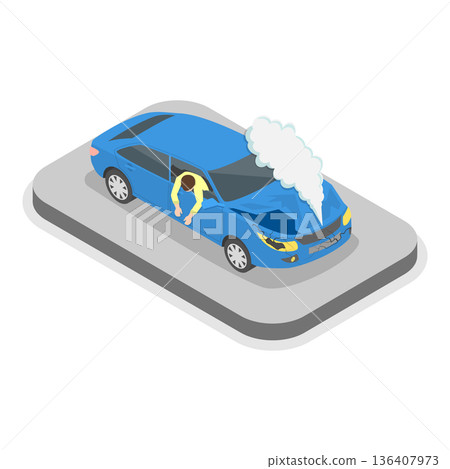 3D Isometric Flat  Illustration of Car Crash. Item 2 136407973