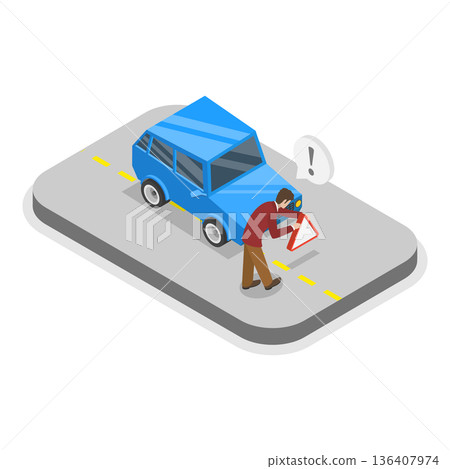 3D Isometric Flat Illustration of Car Crash. Item 1 3D Isometric Flat Illustration of Car Crash. Item 1 136407974