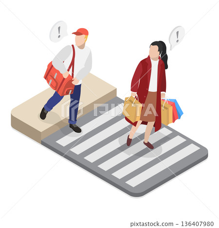 3D Isometric Flat Illustration of Crosswalk and Traffic Lights. Item 3 3D Isometric Flat Illustration of Crosswalk and Traffic Lights. Item 3 136407980