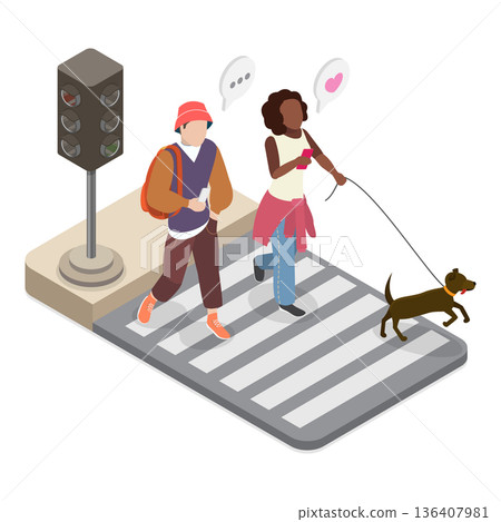 3D Isometric Flat Illustration of Crosswalk and Traffic Lights. Item 2 3D Isometric Flat Illustration of Crosswalk and Traffic Lights. Item 2 136407981