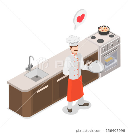 3D Isometric Flat Illustration of Restaurant Staff Characters. Item 4 3D Isometric Flat Illustration of Restaurant Staff Characters. Item 4 136407996