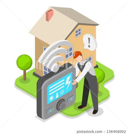 3D Isometric Flat Illustration of Residential Home Energy Efficiency. Item 3 3D Isometric Flat Illustration of Residential Home Energy Efficiency. Item 3 136408002