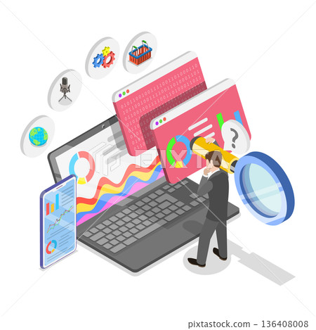 3D Isometric Flat  Illustration of Social Media Marketing. Item 1 136408008