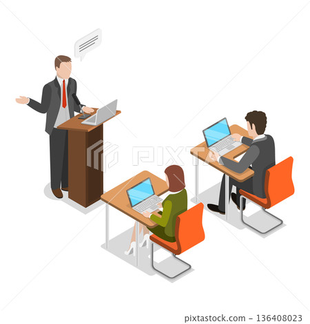 3D Isometric Flat  Illustration of Politician Making Speech. Item 2 136408023