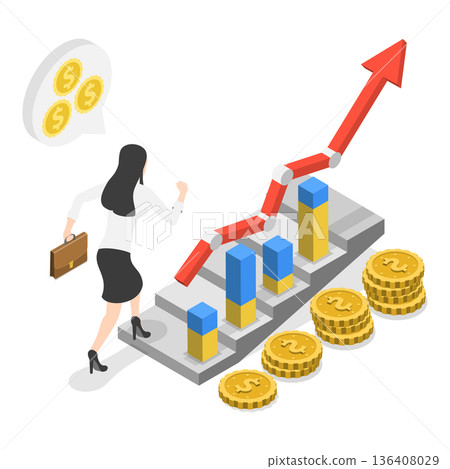 3D Isometric Flat  Illustration of Market Analysis. Item 2 136408029
