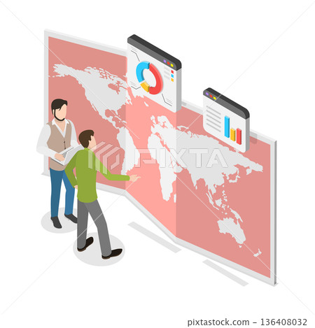 3D Isometric Flat  Illustration of Studying Data for Weather Forecasting. Item 2 136408032