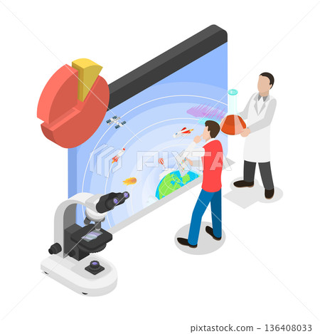 3D Isometric Flat  Illustration of Studying Data for Weather Forecasting. Item 1 136408033