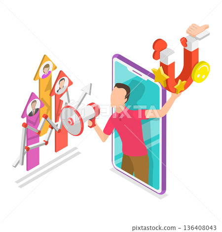 3D Isometric Flat Illustration of PR Strategy. Item 3 3D Isometric Flat Illustration of PR Strategy. Item 3 136408043