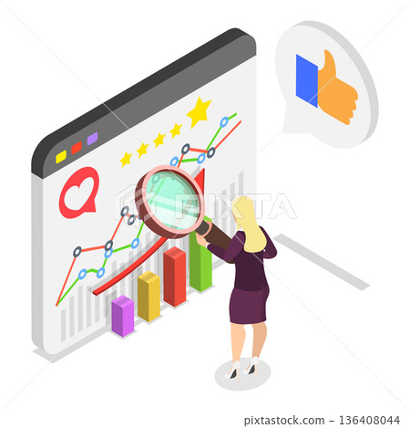 3D Isometric Flat  Illustration of PR Strategy. Item 2 136408044