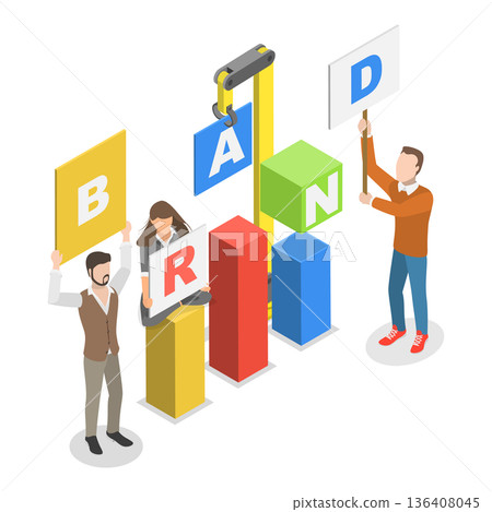 3D Isometric Flat  Illustration of PR Strategy. Item 1 136408045