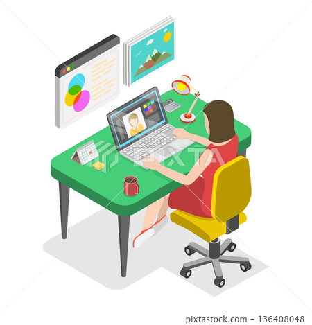 3D Isometric Flat Illustration of Professional Photographer. Item 1 3D Isometric Flat Illustration of Professional Photographer. Item 1 136408048