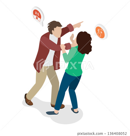 3D Isometric Flat  Illustration of Couple Conflict Scenes. Item 6 136408052