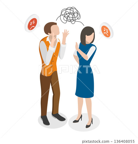 3D Isometric Flat  Illustration of Couple Conflict Scenes. Item 3 136408055