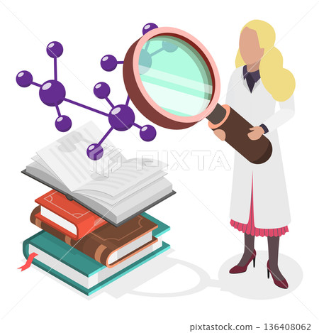 3D Isometric Flat  Set of Scientific Women. Item 1 136408062