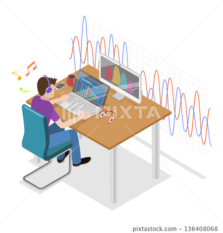 3D Isometric Flat  Illustration of Multimedia Content Production. Item 1 136408068