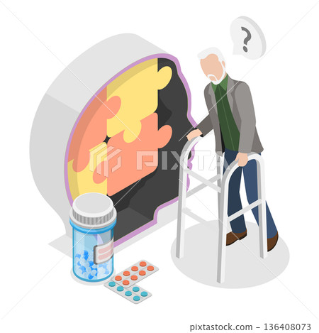 3D Isometric Flat  Illustration of Age Related Changes. Item 2 136408073