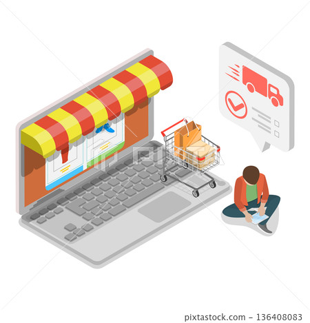 3D Isometric Flat  Illustration of Automated Money Transaction. Item 1 136408083
