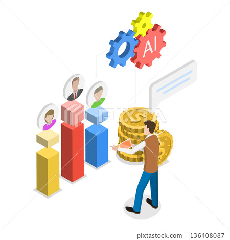 3D Isometric Flat  Illustration of AI and Sales. Item 3 136408087