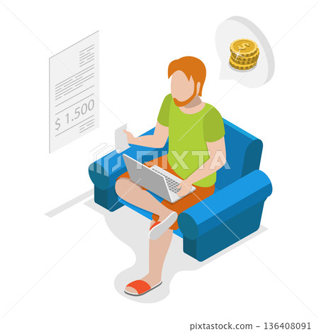 3D Isometric Flat Illustration of Fine or Offence Payment. Item 3 3D Isometric Flat Illustration of Fine or Offence Payment. Item 3 136408091