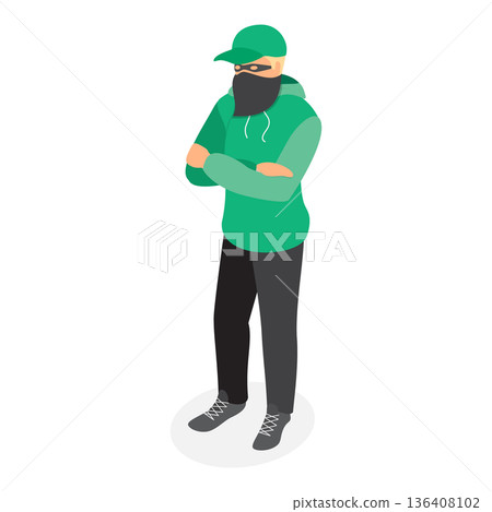 3D Isometric Flat  Illustration of Hackers Classification. Item 5 136408102