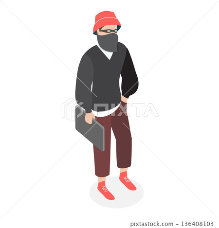 3D Isometric Flat  Illustration of Hackers Classification. Item 4 136408103