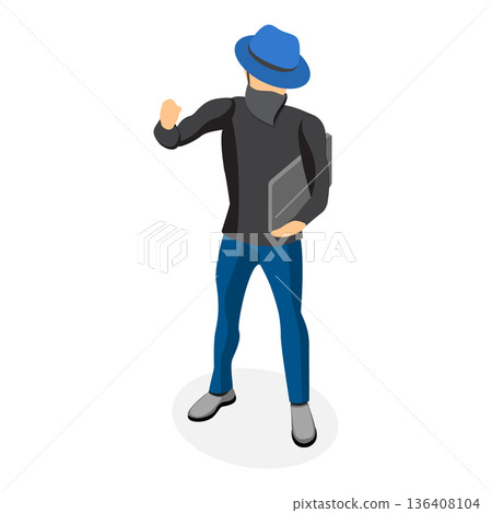 3D Isometric Flat  Illustration of Hackers Classification. Item 3 136408104