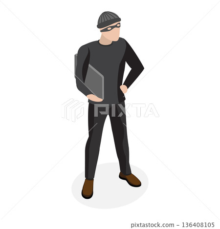 3D Isometric Flat  Illustration of Hackers Classification. Item 2 136408105