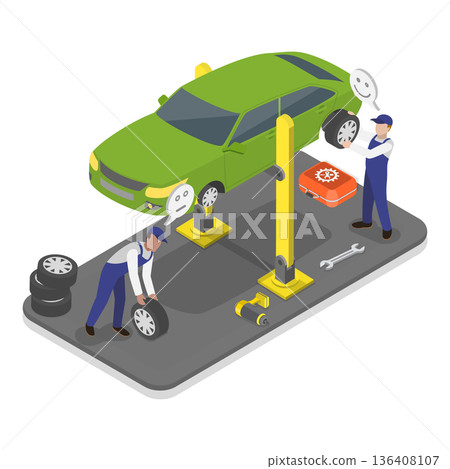 3D Isometric Flat  Illustration of Automotive Industry. Item 3 136408107