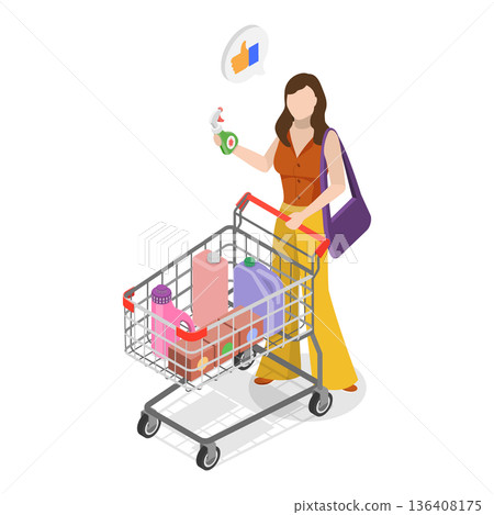 3D Isometric Flat Illustration of Happy Shoppers. Item 4 3D Isometric Flat Illustration of Happy Shoppers. Item 4 136408175