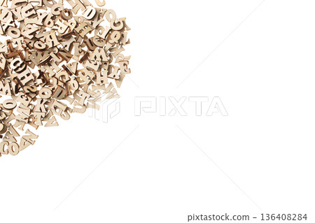wooden letters of the English alphabet on a gray gradient background 136408284