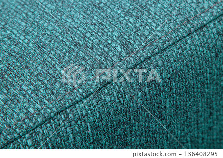 Textured blue furniture fabric with stitching 136408295