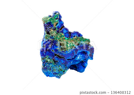 malachite mineral stone with azurite on white background 136408312