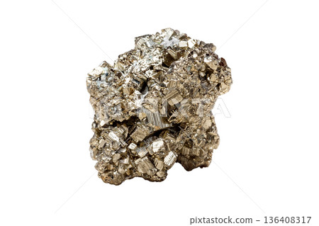 Pyrite mineral stone on white background 136408317