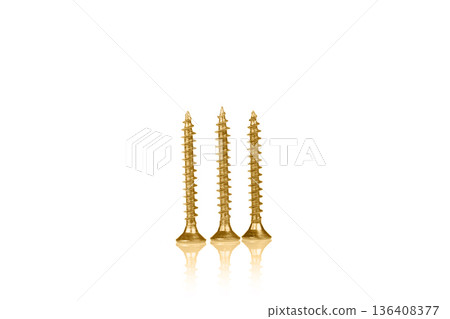 macro screw of golden color on a white background 136408377
