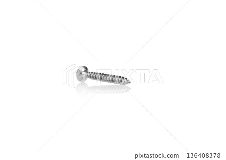 macro screw of silver color on a white background macro screw of silver color on a white background 136408378
