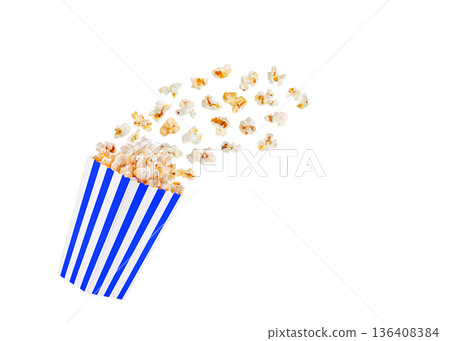 box blue with popcorn in flight on a white transparent background box blue with popcorn in flight on a white transparent background 136408384