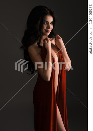 Gorgeous sexy longhaired brunette studio portrait Gorgeous sexy longhaired brunette studio portrait 136408988