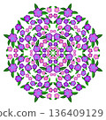 Purple pink round ethnic ornament of flowers 136409129
