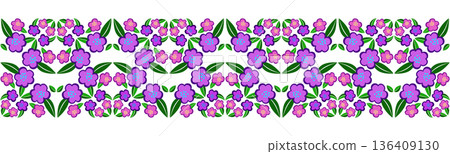 Ethnic seamless border of purple pink flowers Ethnic seamless border of purple pink flowers 136409130