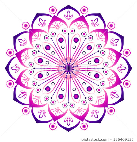 Kaleidoscope round mandala shades of purple pink 136409135